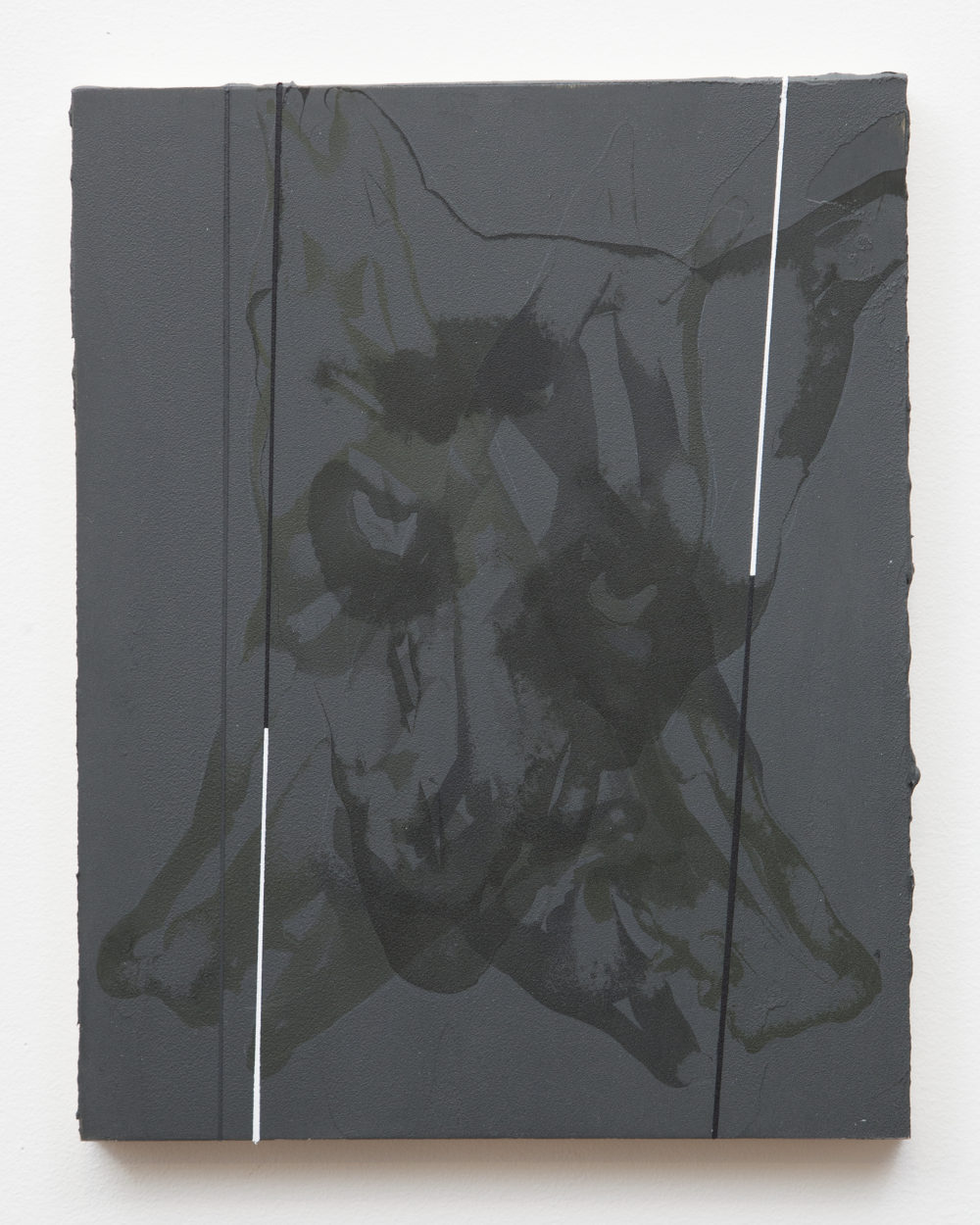 Dark gray tonal painting with an animal face.