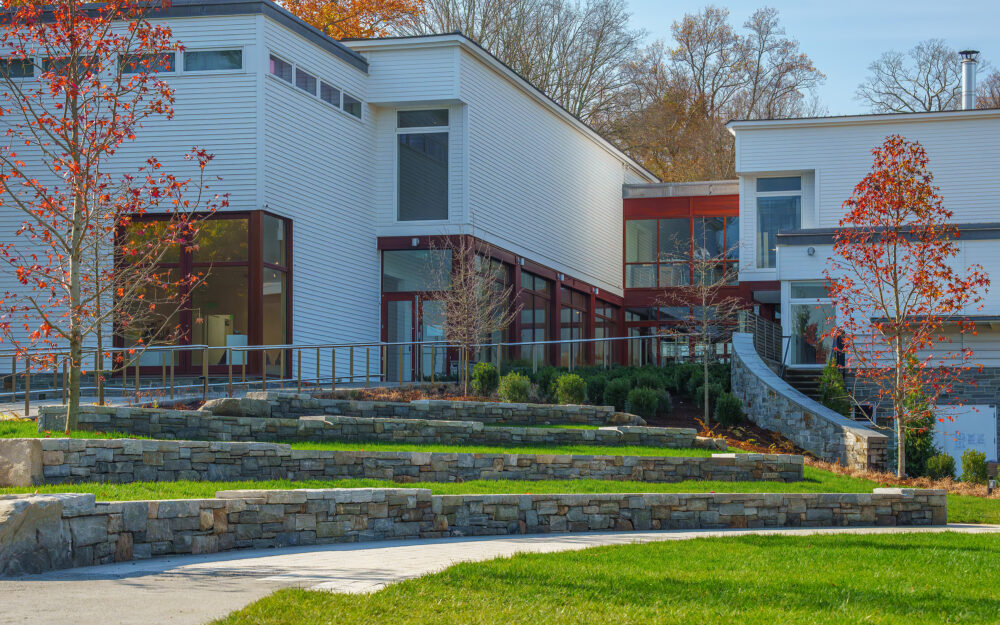 Photography of The Aldrich Contemporary Art Museum gardens.