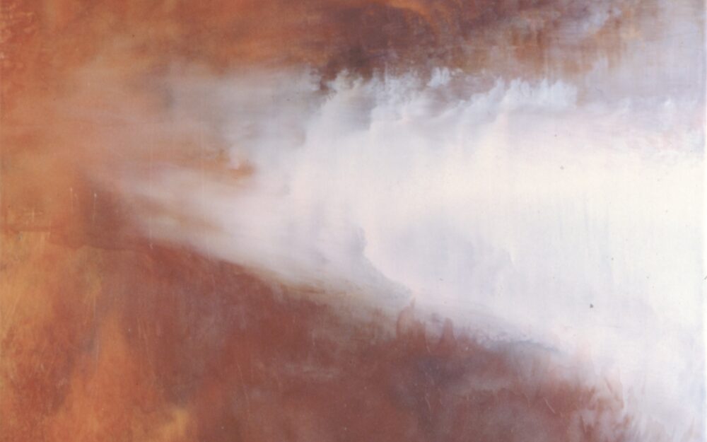 abstract painting with rust and white colored paint