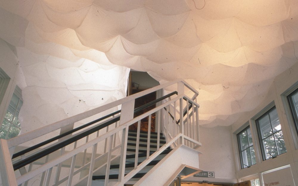 This is the image of Lee Boroson's installation "Cake Walk" which took over the stairwell and made it feel like you were ascending into the clouds