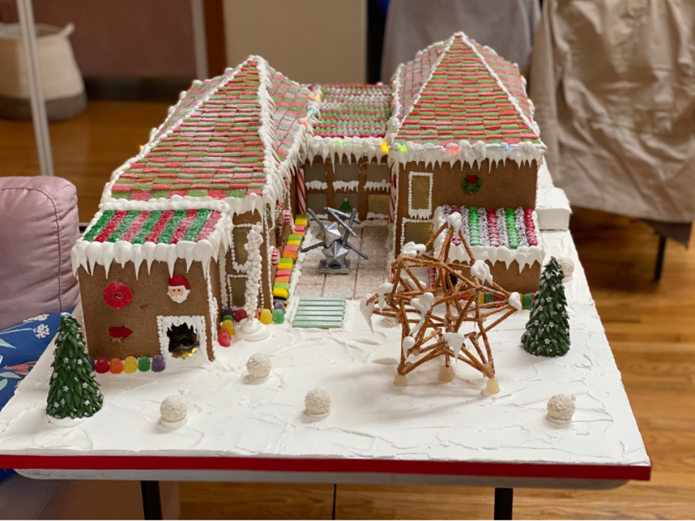 Gingerbread house replica of The Aldrich Contemporary Art Museum