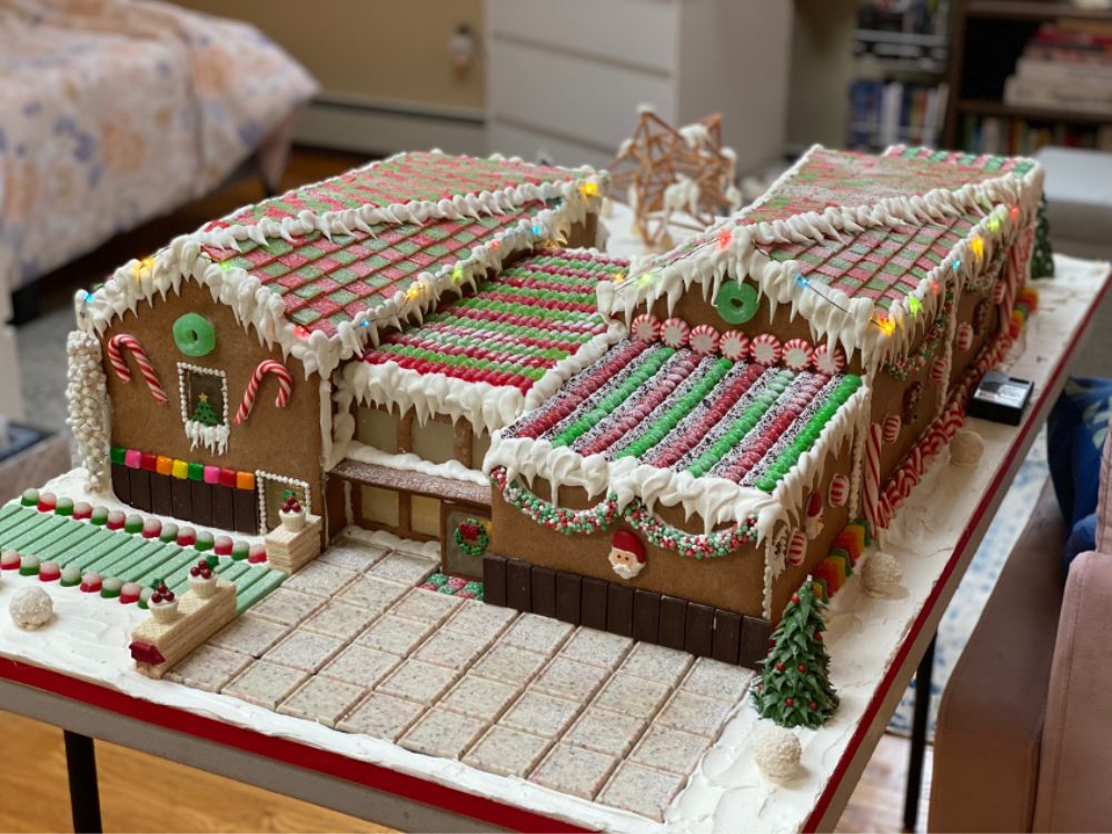 Gingerbread house replica of The Aldrich Contemporary Art Museum
