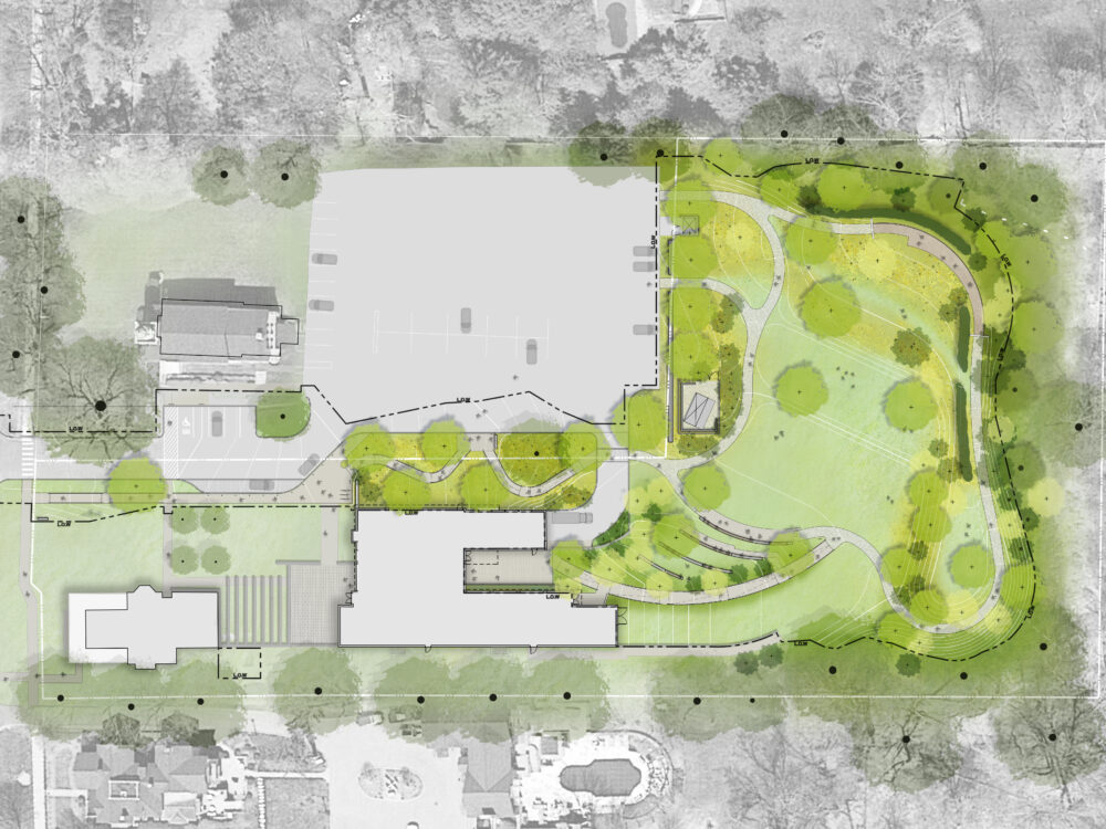 Aerial view of the plans for The Aldrich's updated Sculpture Garden