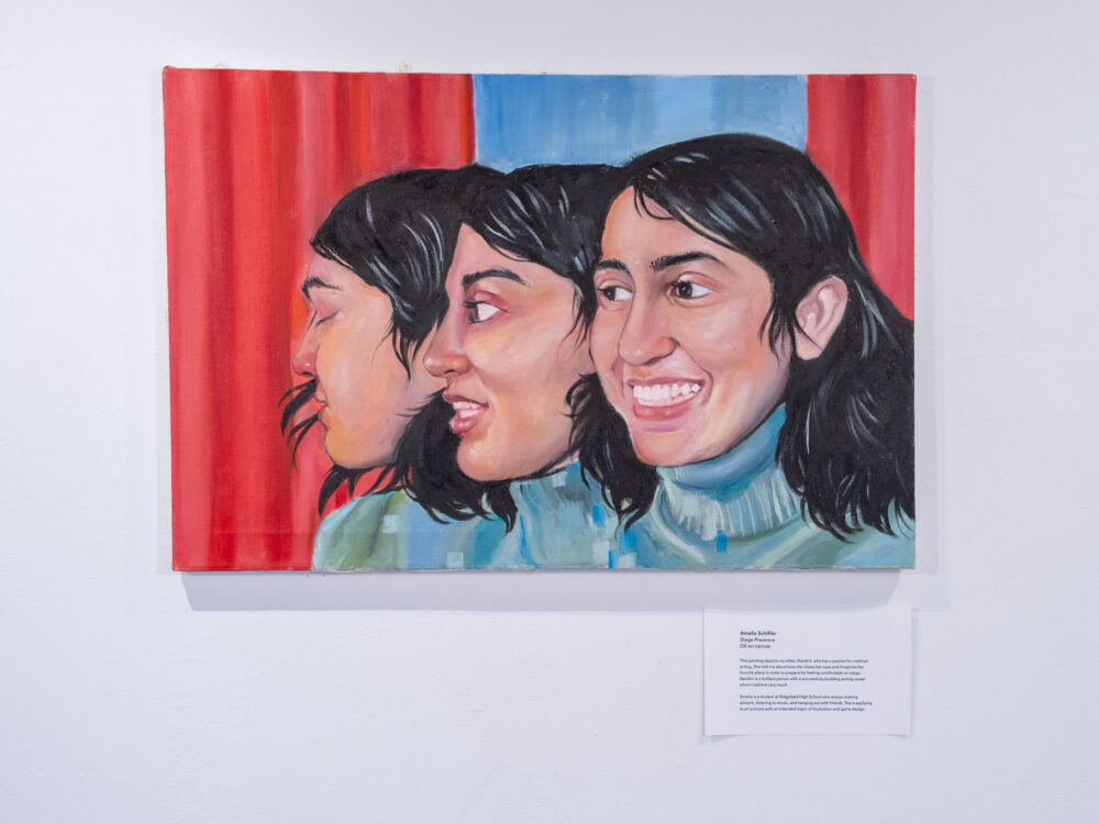 A portrait of a young woman with different angles of her face turning around