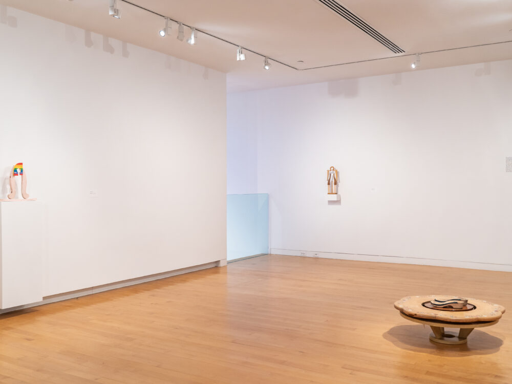 Sculptures in a gallery.