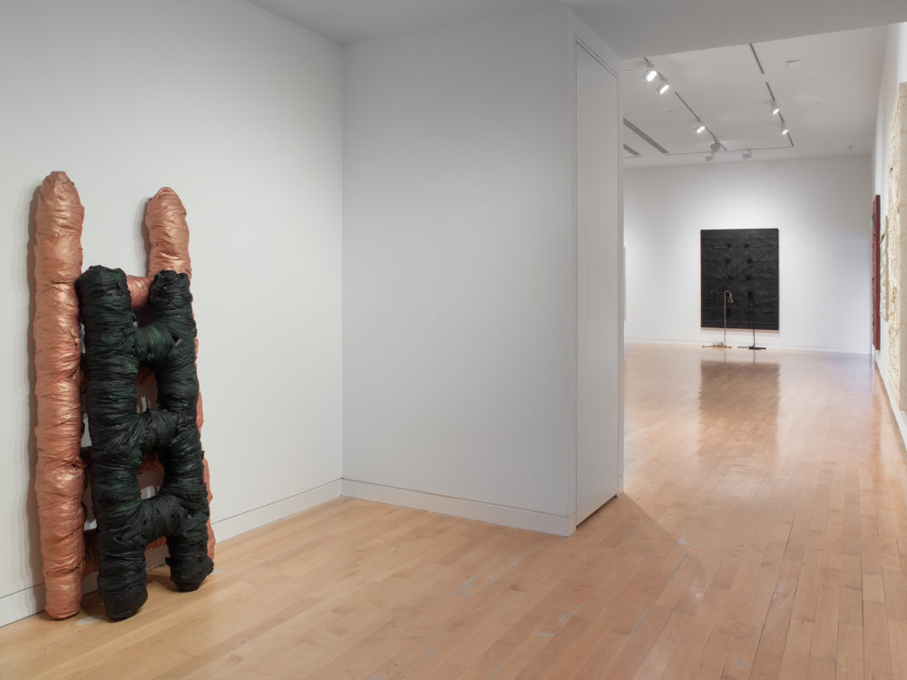 Installation view of Harmony Hammond's Hug (1978) at The Aldrich Contemporary Art Museum