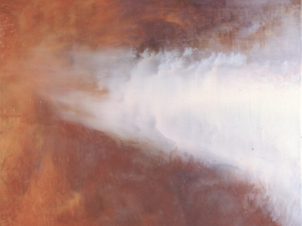 abstract painting with rust and white colored paint